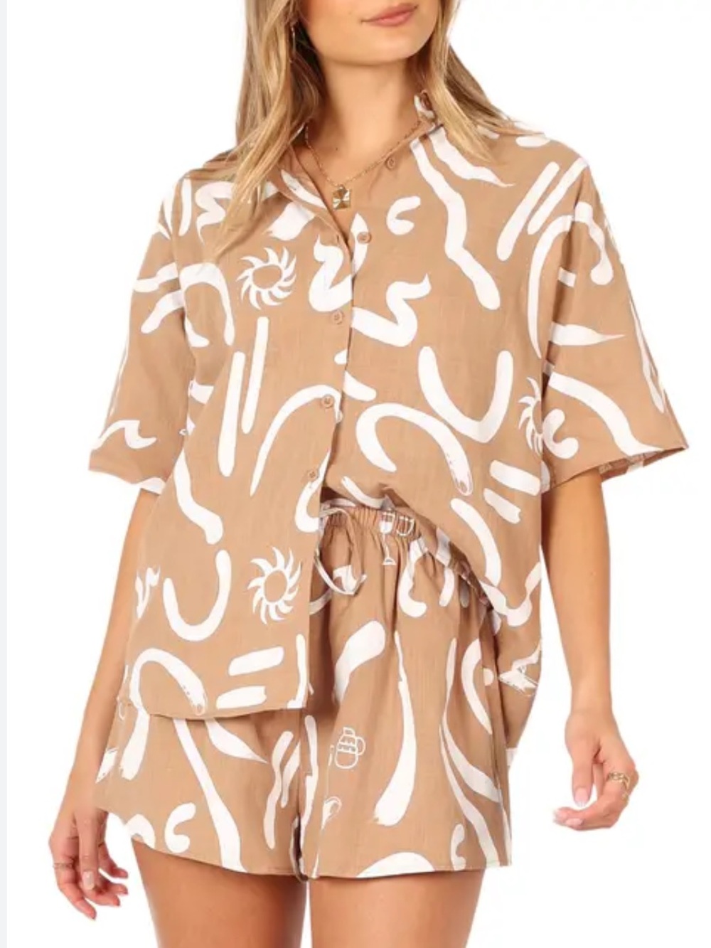 100% Cotton Tan Abstract Print Whitney Set